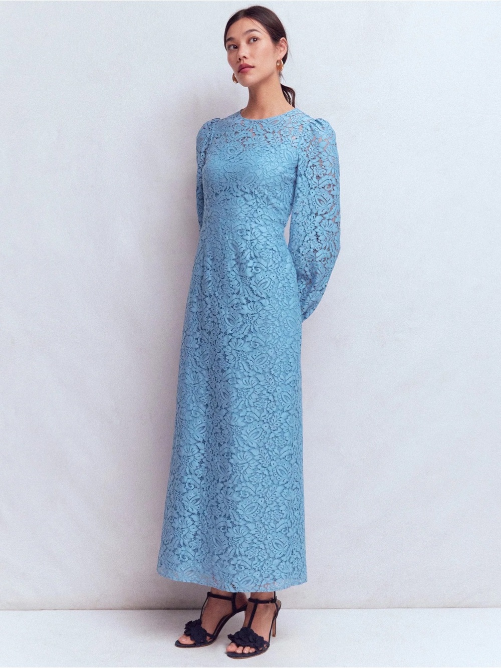 Boden Sky Blue Lace Long Sleeve Maxi Dress(NWOT)